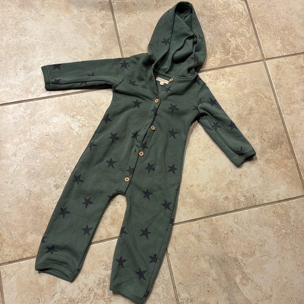 Grayson collective green and blue romper thick fleece lined with hood, 18m